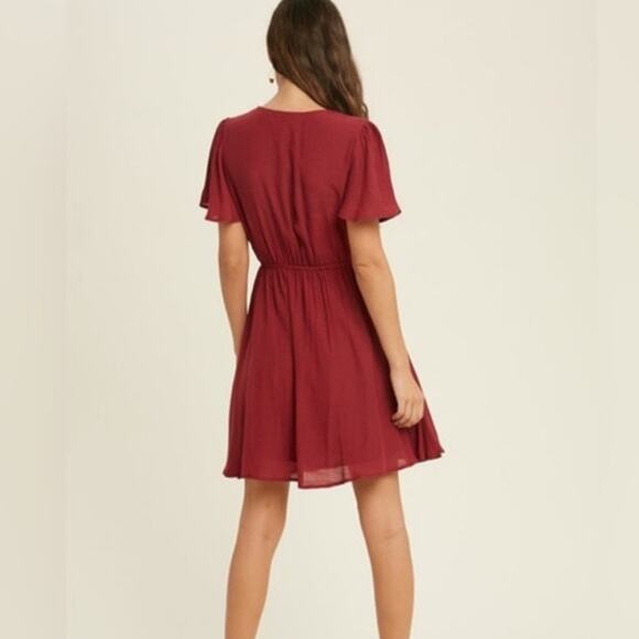 If By Sea Rust Flutter Sleeve Mini Dress Back Zip Flowing Skater Style Size M - Picture 2 of 11